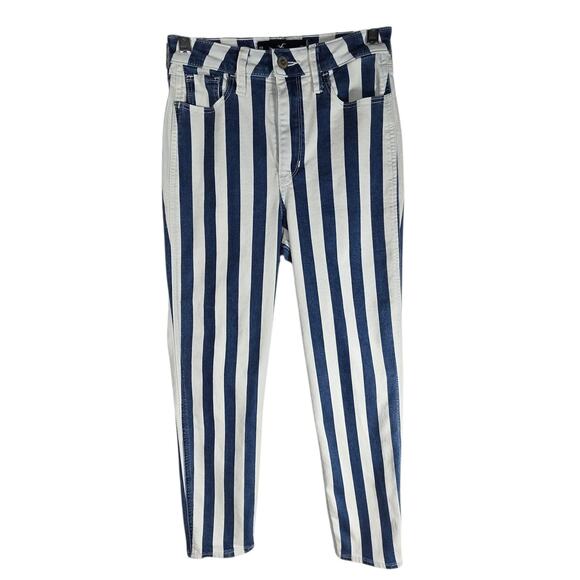 Hollister Denim - Hollister Jeans Womens 0R Blue White Striped Ultra High-Rise Mom Stretch W24 L27